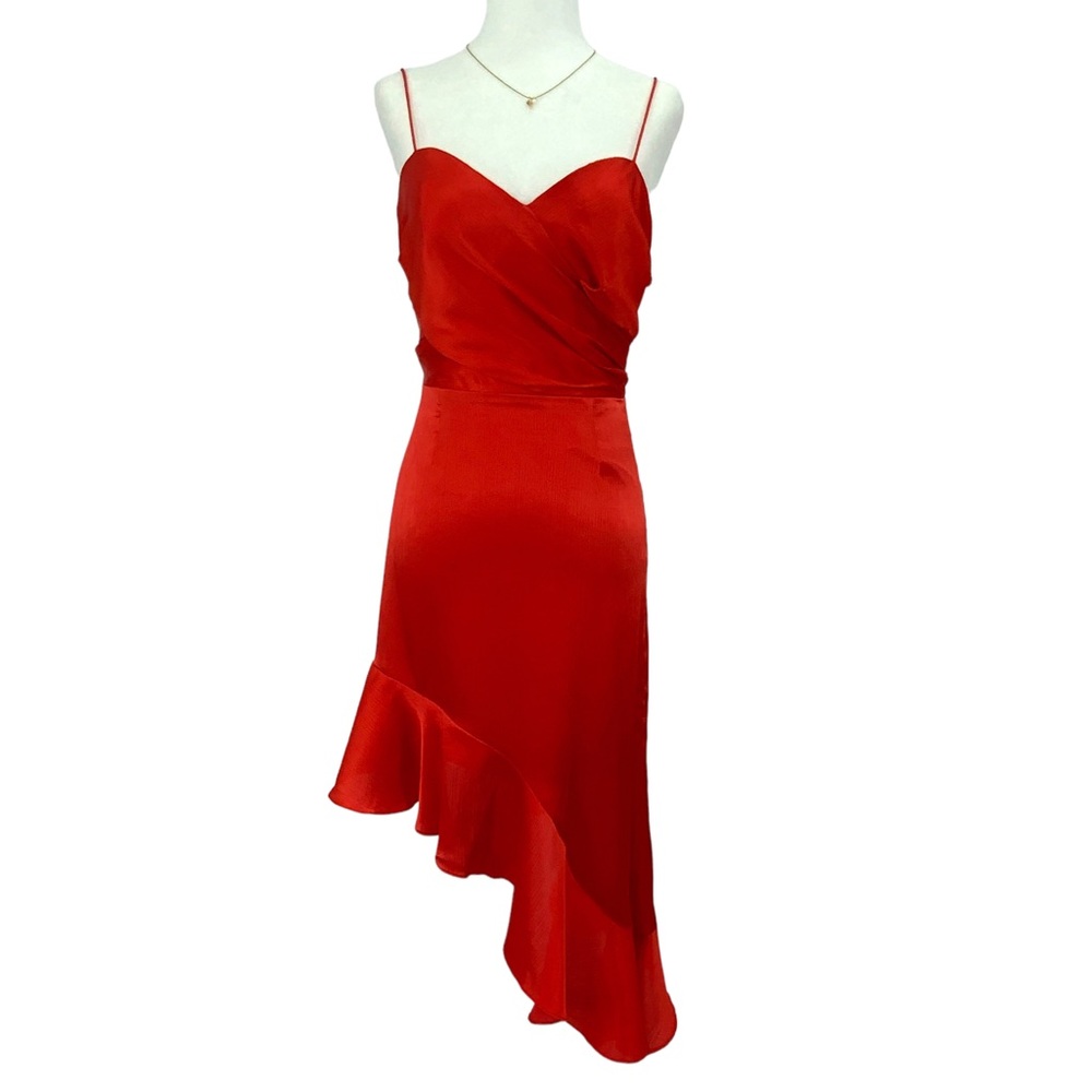 Finders Red Asymmetrical Satin Dress C7